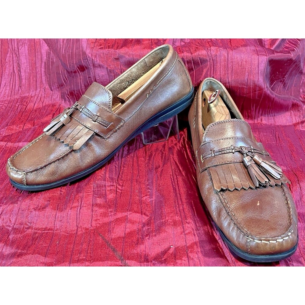 Mens DOCKERS Tan Leather Tassel Kiltie Comfort Foam Insole Loafers Shoes sz 11.5